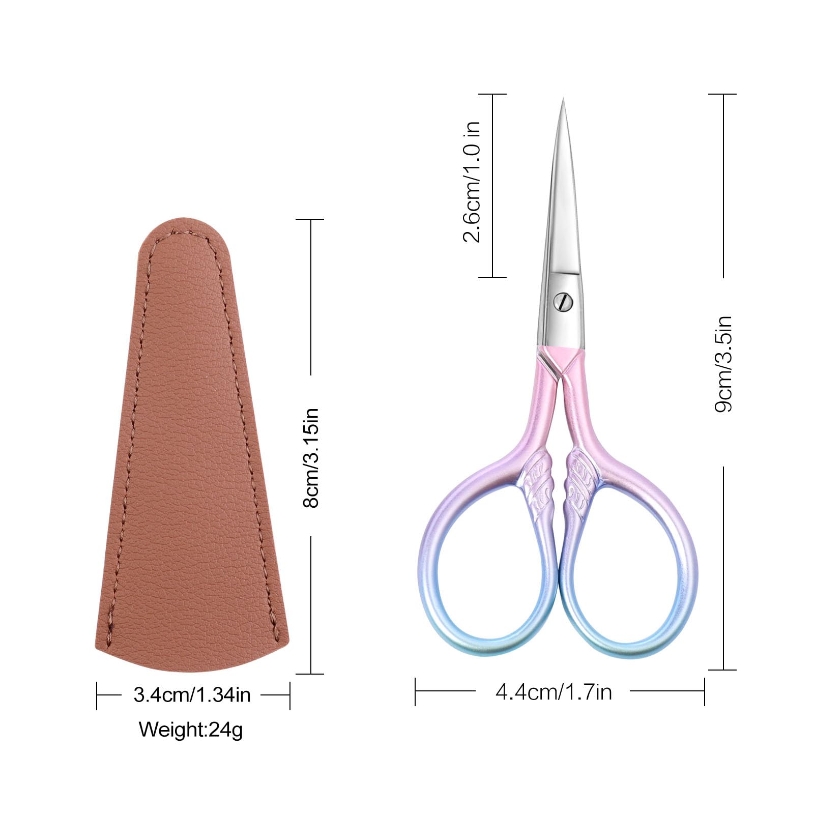 LOBODT Small Precision Scissors, 3.5inch Stainless Steel Multi-Purpose Vintage Beauty Grooming Kit for Facial Hair, Eyebrow, Eyelash, Beard, Nose, Moustache Trimming with PU Sheath