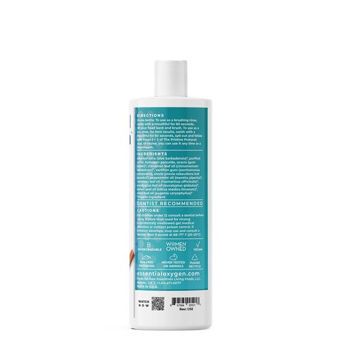 Essential Oxygen Organic Brushing Rinse - Cinnamint Flavor, 16 fl oz | All-Natural Mouthwash for Whiter Teeth & Fresher Breath