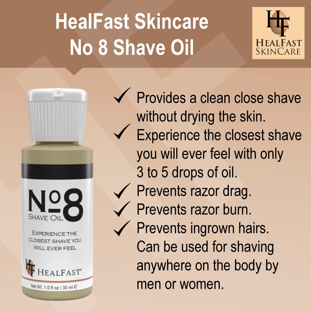 HealFast No. 8 Shave Oil, 1 oz, Premium Shaving Oil for Men & Women, Helps Prevent Razor Burn, Razor Drag & Ingrown Hairs, Softens Hair and Cleanses Pores, Pre & Post Shave