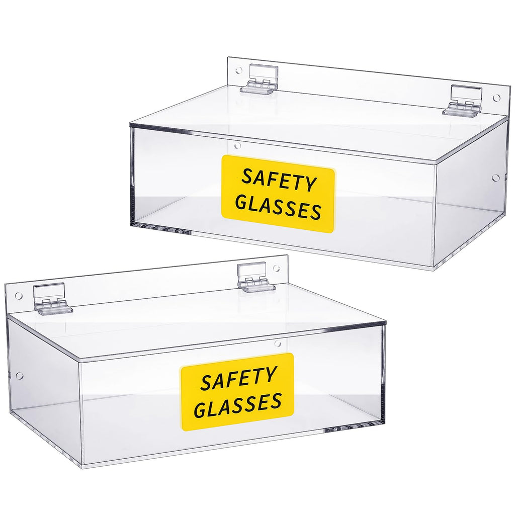 Weysat 2 Pcs Acrylic Safety Glasses Holder Safety Glasses Dispenser with Lid Stand or Wall Organizer for Disposable Goggle Storage (Clear)