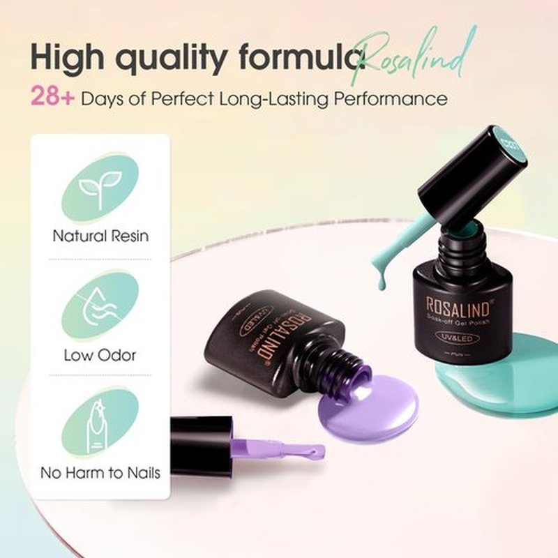 ROSALIND 18PCS Gel Nail Polish Set with Base Top Coat (Glossy Matte and Glitter),14 Pcs Pastel Bright Colors Gel Polish Set Macaron Colors Soak Off Nail Polish Gel Nails Art for Women