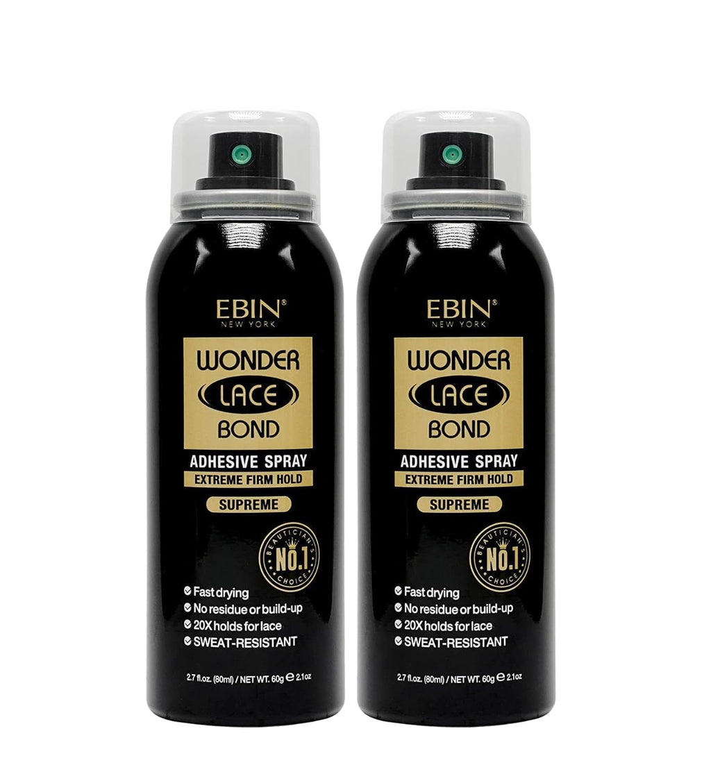 Wonder Lace Bond Adhesive Spray Supreme 2.7 Oz by EBIN NEW YORK – Quick-Dry & Sweat-Resistant – Clear Wig Glue for Front Lace Wig Application – Gift Set (2 Pack)