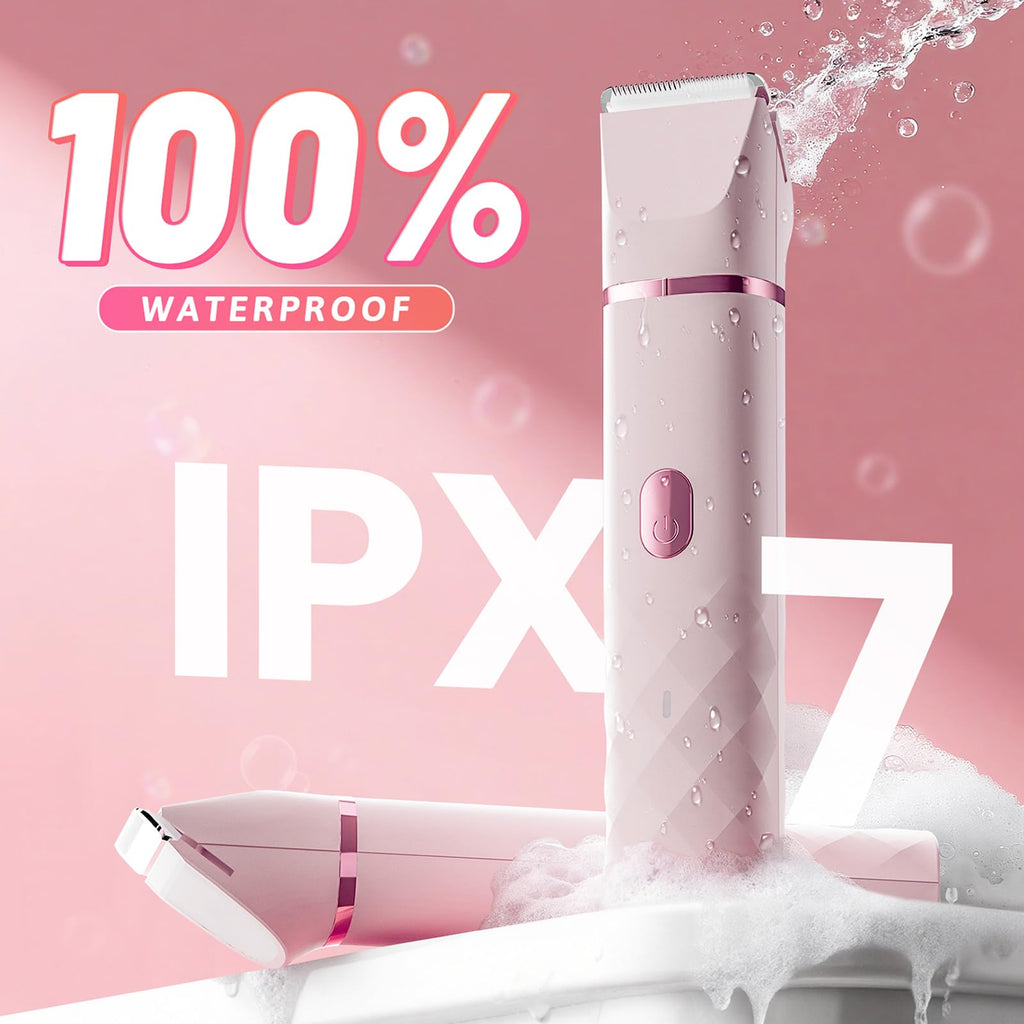 Bikini Trimmer for Women, IPX7 Waterproof, Painless Rechargeable Electric Razor Remover, 2-in-1 Facial & Pubic Hair Removal for Sensitive Skin, Portable Travel Size, Women’s Gift