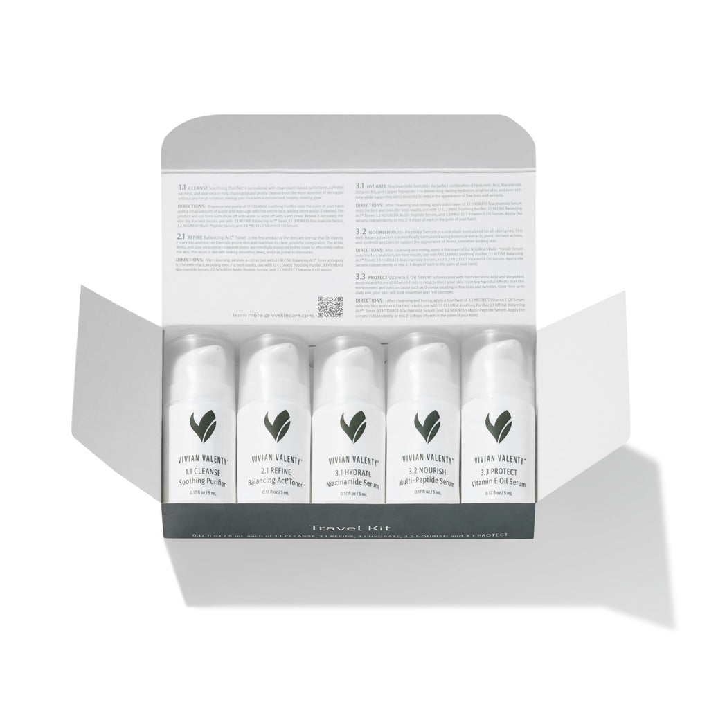 Vivian Valenty Skincare Skincare Kit – Cleanse, Refine, Hydrate & Protect System with Serums, Toner & Face Oil (5-Piece Travel Size Set)