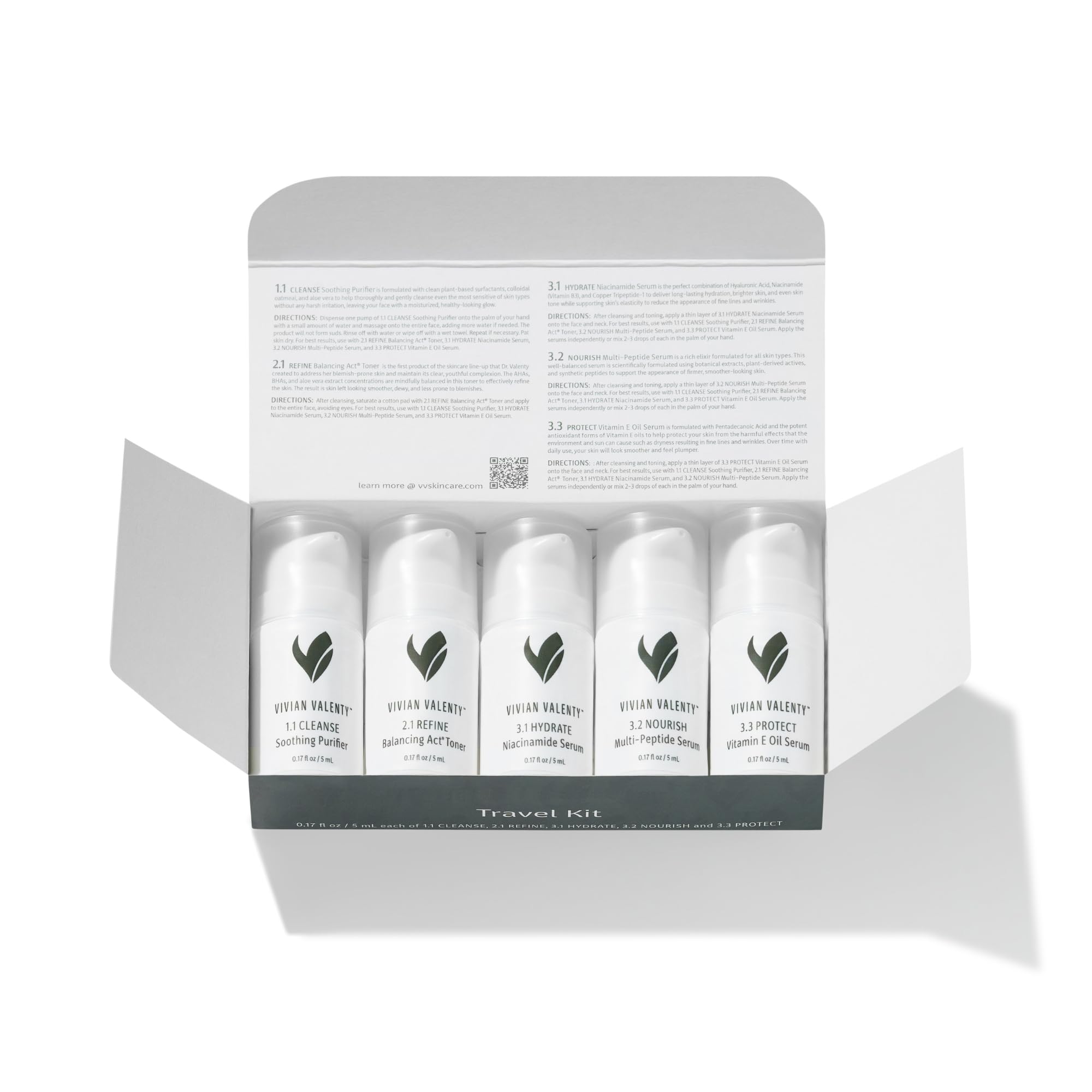Vivian Valenty Skincare Skincare Kit – Cleanse, Refine, Hydrate & Protect System with Serums, Toner & Face Oil (5-Piece Travel Size Set)