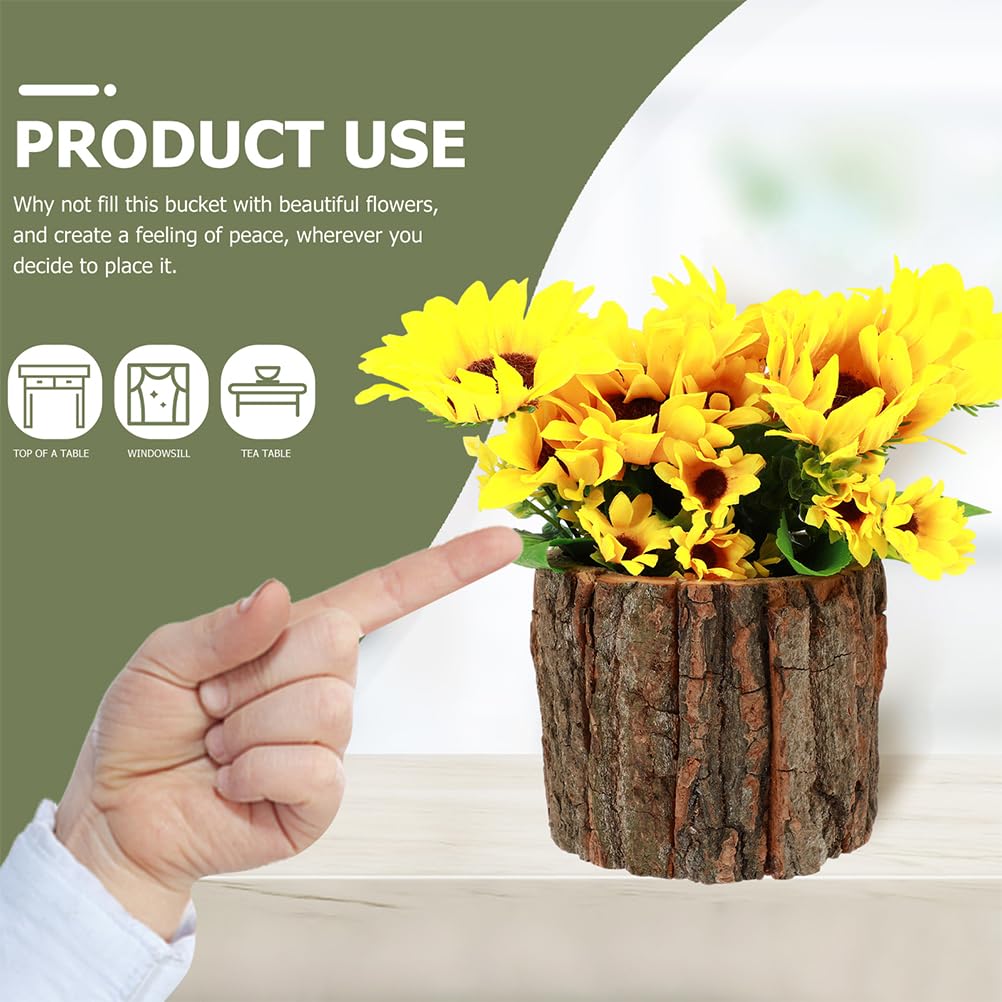Housoutil Wooden Vase for Centerpieces, 3 Pack Wood Flower Vase Rustic Tree Stump Planter Pots, Wooden Bark Flower Bucket for Wedding, Farmhouse Christmas Table Decor, Round Bark Stump Pots