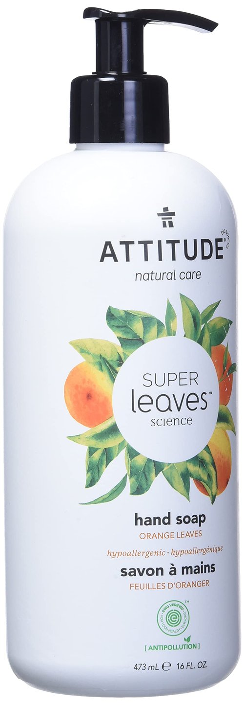 Bundle of ATTITUDE Liquid Hand Soap, EWG Verified, Plant and Mineral-Based, Vegan Personal Care Products, Orange Leaves, 16 Fl Oz + Bulk Refill, 67.6 Fl Oz