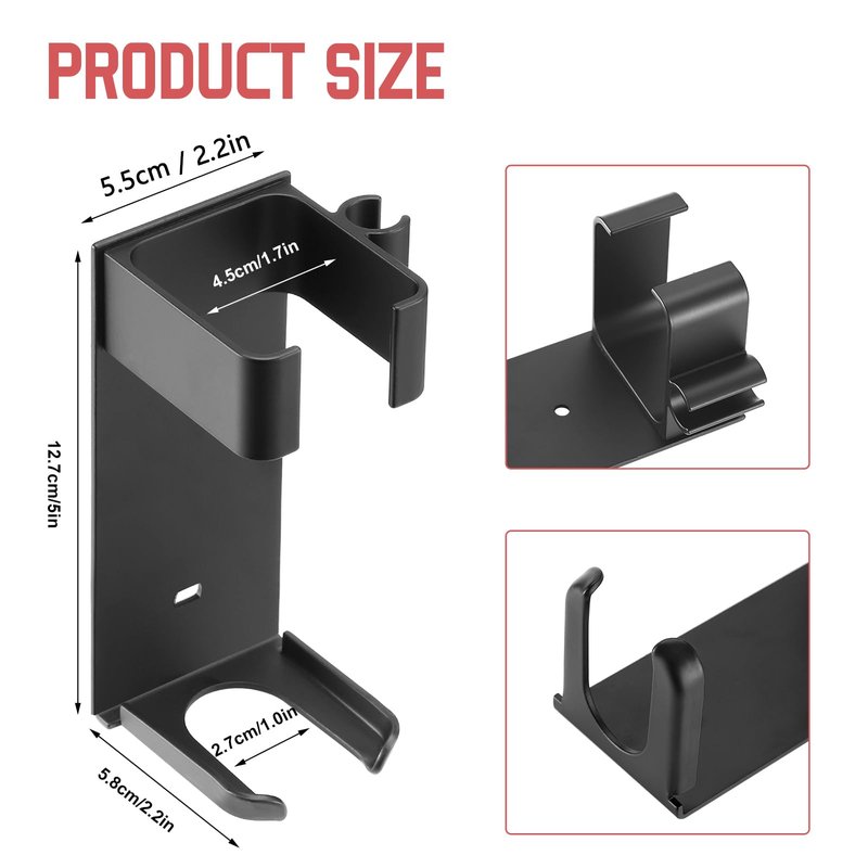 Wall Mount Holder for Hair Styling Tools - Aluminum Alloy Storage Rack for Curling Irons, Straighteners & Multi-Styler Attachments - No Drill Adhesive or Screw Mount (Black)