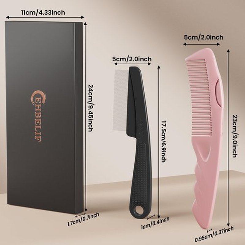Dandruff Comb 2PC Upgraded Fine Tooth Scalp Detox Comb Lice for Women, Men & Kids Scalp Detoxing, Sweep & Massage Hair Brush Tool with Elegant Box for Hair Care (Pink)