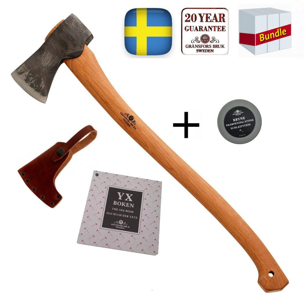 Gransfors Bruk 25" Scandinavian Forest Axe with Ceramic Grinding Stone (Bundle: 2 Items)