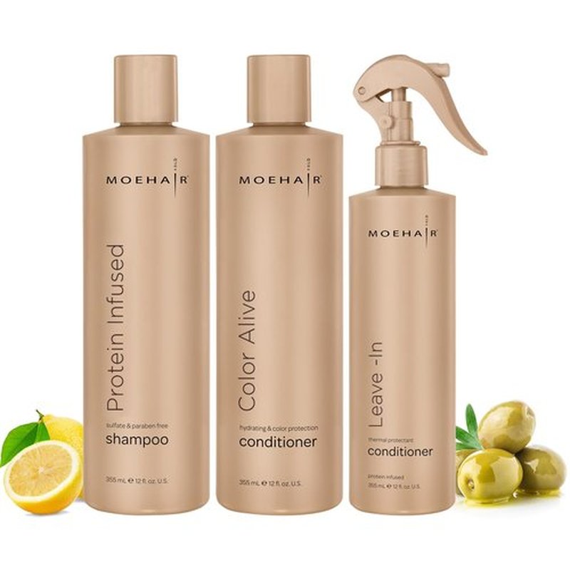 MOEHAIR Protein Infused Shampoo Trio - Hydrating Shampoo, Color Alive Conditioner & Leave-in Conditioner (12 Fl Oz Each) for Dry, Damaged Hair