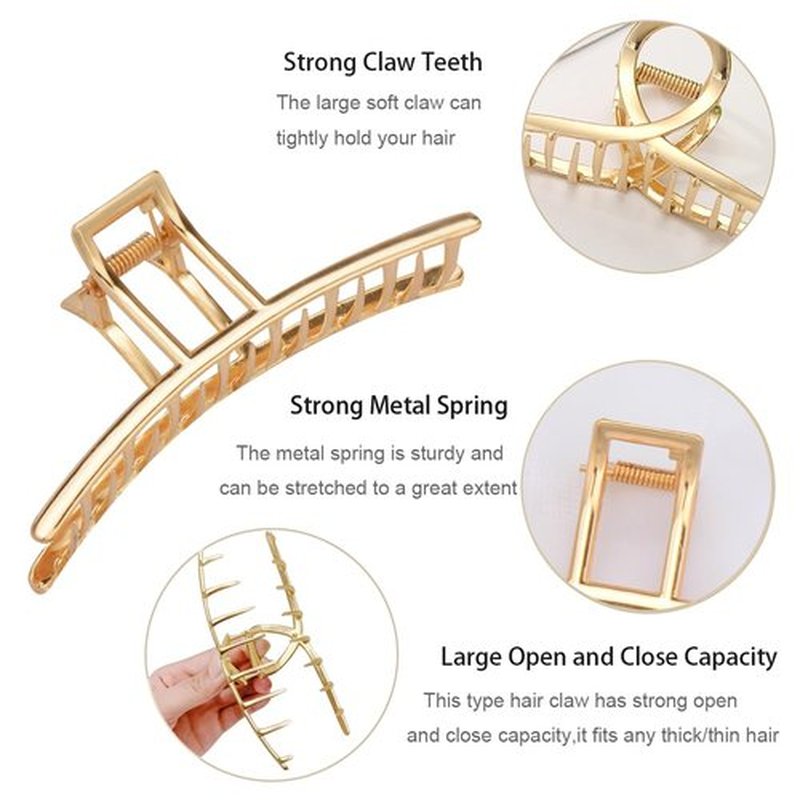 Parcce 4 Pack Large Metal Hair Clips for Thin to Thick Curly Hair, 4.3 Inch Big Nonslip Gold Color Clamps, Perfect Fashion Jaw Claw Hair Styling Accessories for Women and Girls, Christmas Gifts