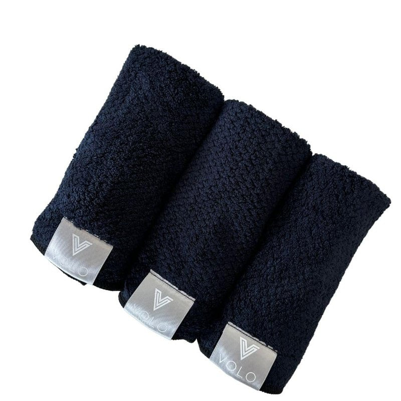 VOLO Hero Face Towel | Reusable Facial Wash Cloths | Makeup Remover & Post Shower| Ultra Soft, Absorbent, Gentle, Fast Drying Nanoweave Fabric Face Towels | Microfiber 3PK (Vinyl Black - Tote)