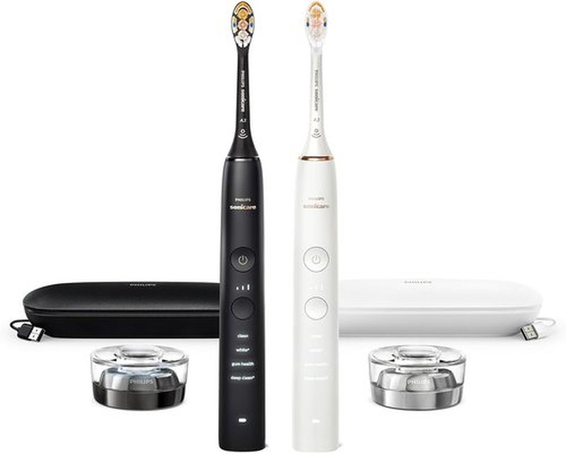 Philips Sonicare DiamondClean Electric Toothbrush Set - 2 Sonic Brushes, Travel Cases & 12 Settings | Black & Rose Gold