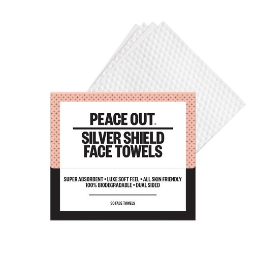 Peace Out Silver Shield Face Towels - Disposable, Biodegradable, Super Absorbent for Sensitive Skin | 30 Count