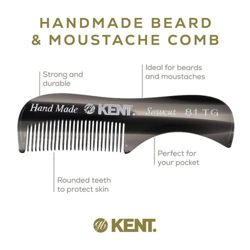 Kent A 81T X-Small Men's Beard and Mustache Pocket Comb, Fine Toothed Pocket Size for Facial Hair Grooming and Styling.Saw-cut Hand Polished. Made in England (Pack of 2)(Tortoiseshell/Graphite)