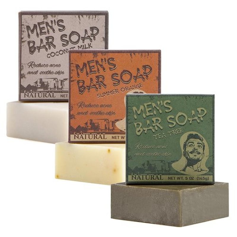 SKIRIFINE Natural Bar Soap for Body - 5oz x 3 Bars, Skin Cleansing Bar Soap Made from Natural Oils, Acne Relief & Skin Moisturizing - Australian Tea Tree, Summer Orange, Coconut Milk
