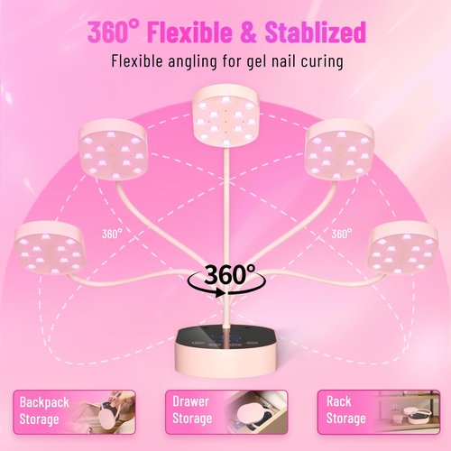TCHMCITY Flash Cure lamp, 72W Mini Cordless Gel x Nail Lamp Flash Cure, Auto Sensor Gooseneck Portable USB Gel Nail Dryer U V Light with 3 Timers and LCD Display for Home DIY
