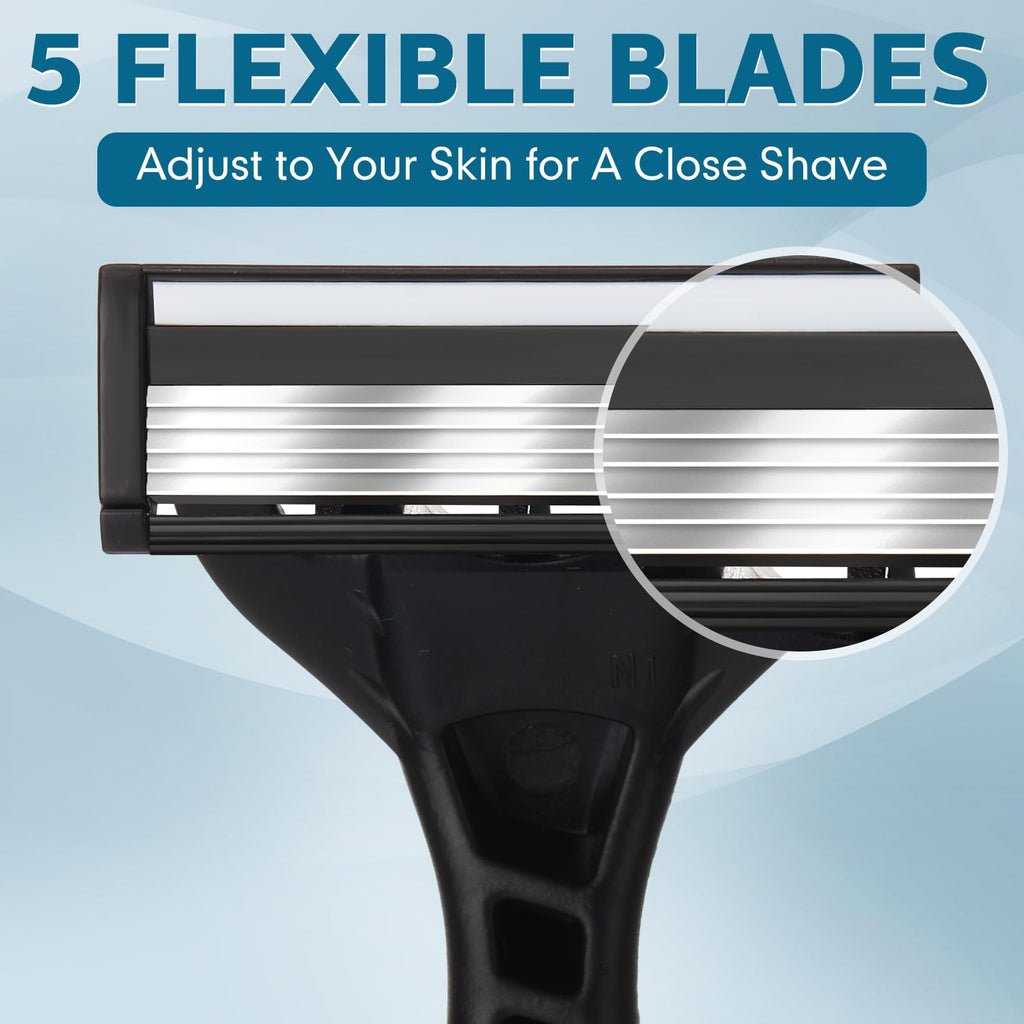 Lanties 24 Pcs Men's Disposable Razors Bulk 5-blade Blade Razors for Men Set Sensitive Skin Razor Disposable Head Razor for a Smooth and Comfortable Shave