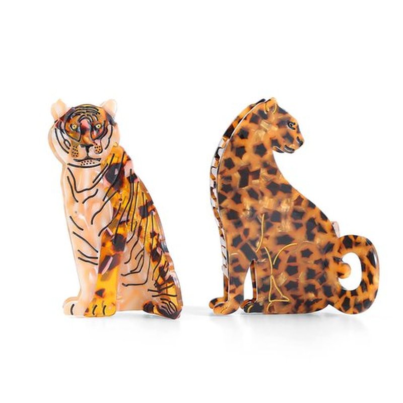 PERSONFUN Leopard Hair Claw Clip, Tortoise Shell Pattern, Acetate Material with Shark Tooth Grip Animal Hair Accessory for Women Girls Gift, 2.36 x 3.66 Inches