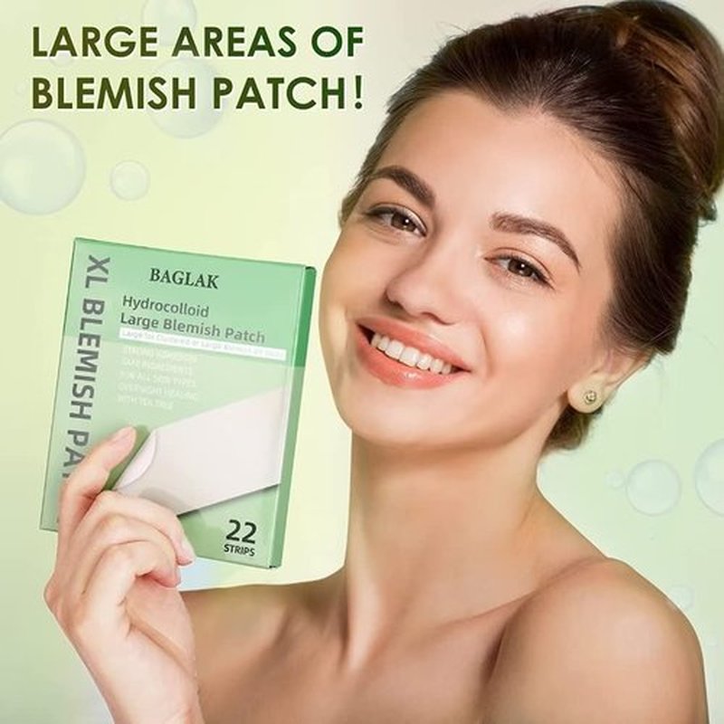 BAGLAK Large Blemish Patches - 22 XL Size Hydrocolloid Strips, Zit Stickers for Face Absorbing Cover - Facial Skin Care
