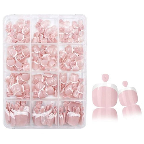 240Pcs White French Tip Press on Toenails Short Square Fake Toe nails Press ons with Design Stick on Toe nails Reusable Acrylic False ToeNails Artificial Glue on Toenails for Women Nails Manicure