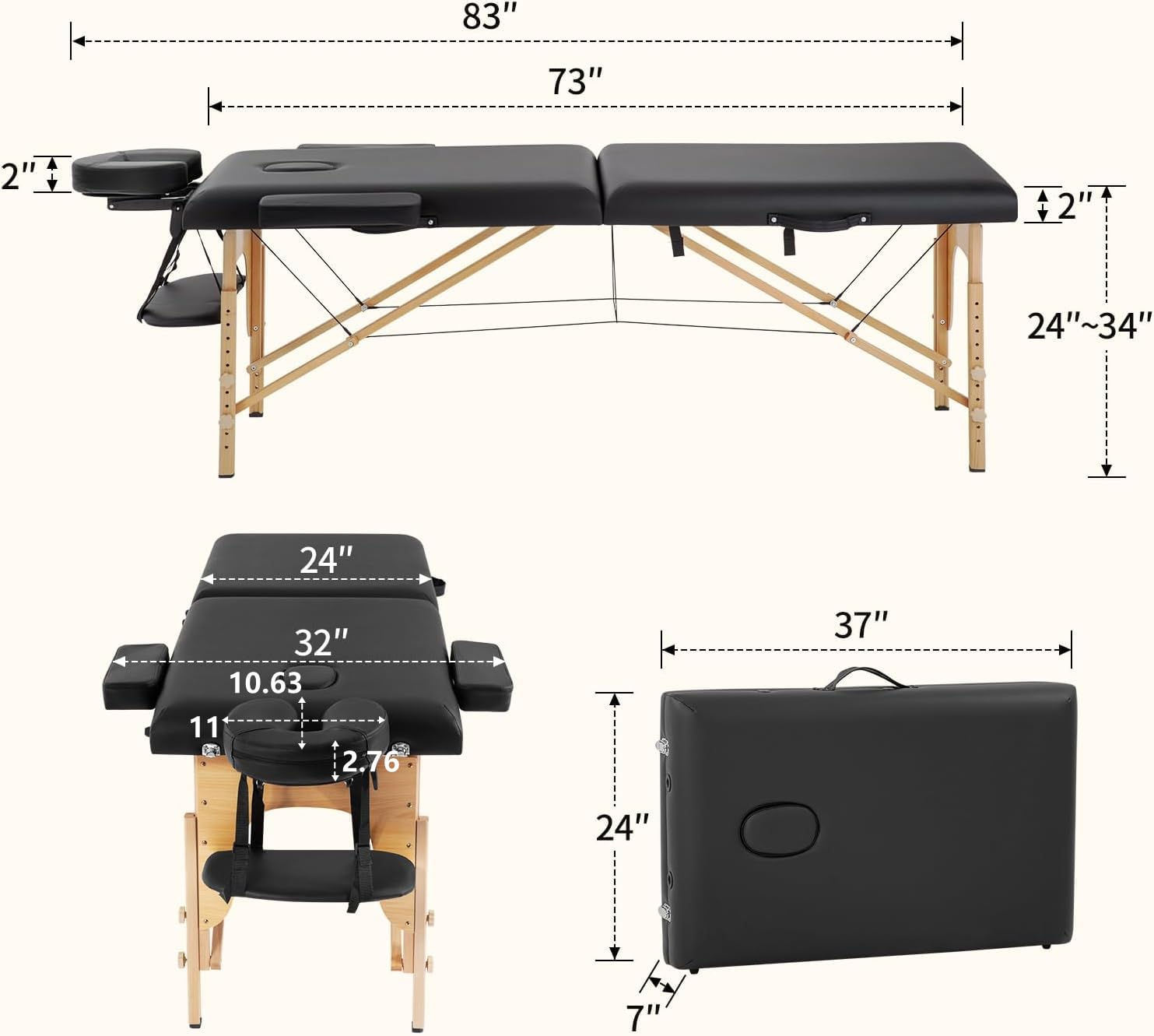 BestMassage Massage Bed Portable Massage Table 24 inch Wide Lash Bed Height Adjustable 2 Folding Spa Table with Non-Woven Bag for Spa Footmassage Facial CareSpa Tattoo