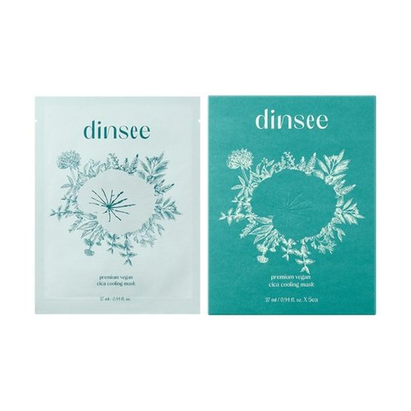 DINSEE Premium Vegan Cica Cooling Mask Sheet- Instant Calm & Glow, Skin Softening Facial Mask, Centella Asiatica & Hyaluronic Acid for Hydration, 27mlx5ea