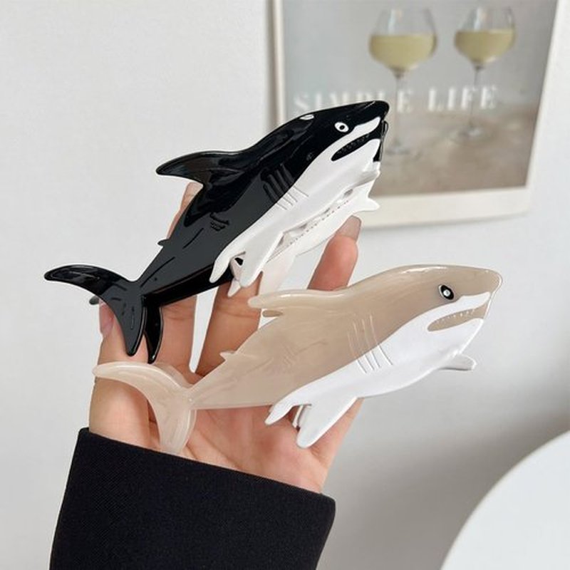 OMG Decor Novelty Big White Shark Hair Clip,Acetate Hair Claw,Small Hair Clips for Women,Grey