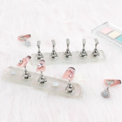 ANGNYA Nail Holder for Painting Nails, 2 Set Nail Stand for Press Ons with 96 Reusable Adhesive Putty Magnetic Fake Nail Art Stand for Training Display Home DIY Beginner Salon Supplies