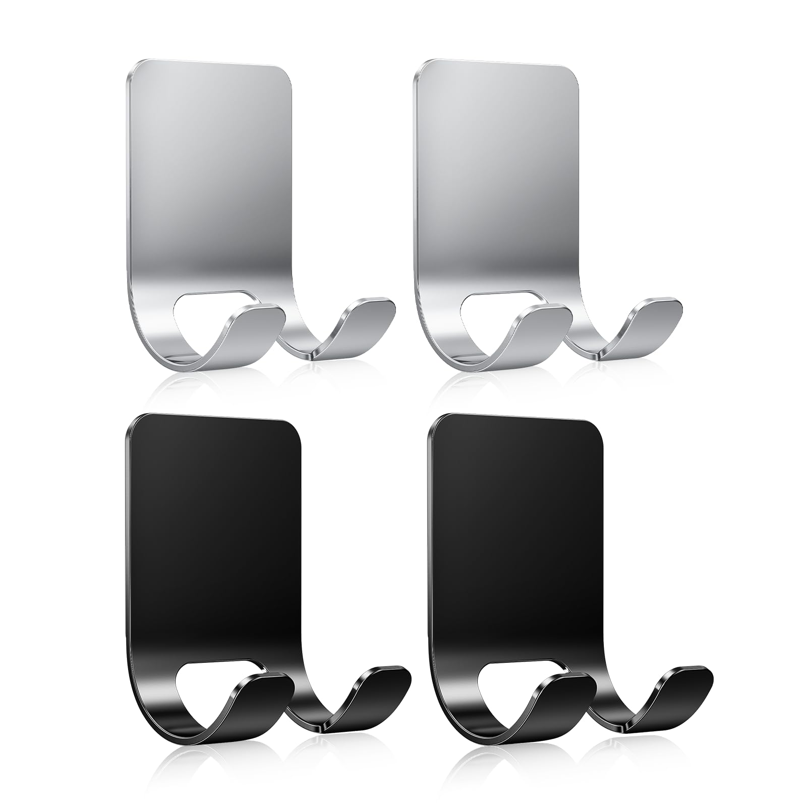 4Pcs Razor Holder, Shaver Hook Hanger, Multipurpose Self Adhesive Double Hooks, Silver Black Stainless Steel Shower Hooks, For Bathroom and Kitchen Storage, Includes Loofah, Towel, Plug, Clothes