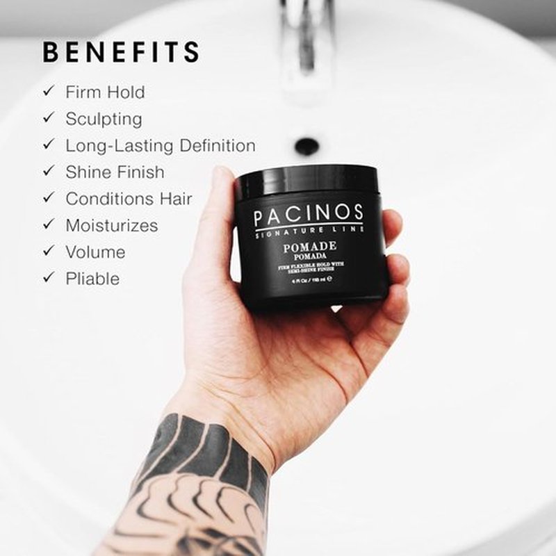 Pacinos Pomade - High Shine Hair Pomade for All Hair Types - Flexible Hold & Frizz Control - 4oz