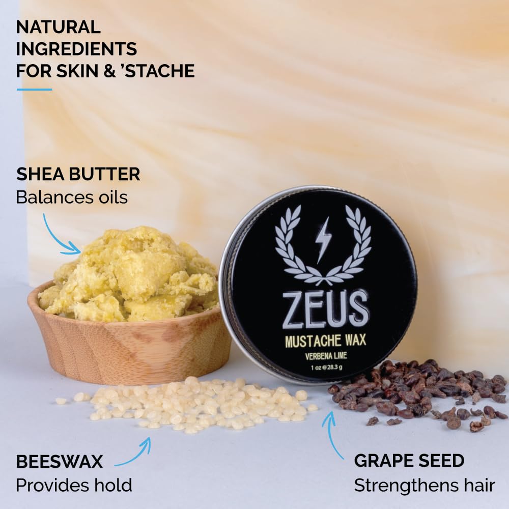 ZEUS Mustache Wax for Men with Beeswax, Grape Seed & Shea Butter (3 Pack)