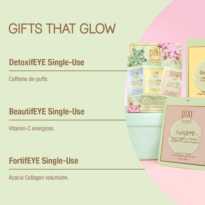 Pixi Beauty Holiday Eye Patch Trio | 3 Single Use Eye Patches for Depuffing, Hydrating & Toning Under-Eyes | 3 pairs, 6 patches