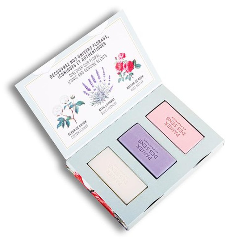 Panier des Sens - Bar Soap Gift Set for Women - Cotton, Rose, Lavender Soap Bars - Birthday Gift for Her - Hand & Body Soap Bars with Shea Butter - 97% Natural Ingredients - 3x3.5oz