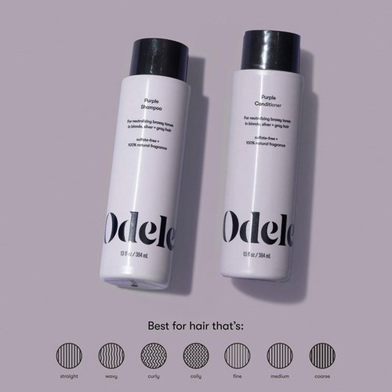 Odele Sulfate-Free Purple Shampoo & Conditioner Set for Neutralizing Brassy Tones in Blonde, Silver + Gray Hair, 13 Fl Oz Each (2-Pack)