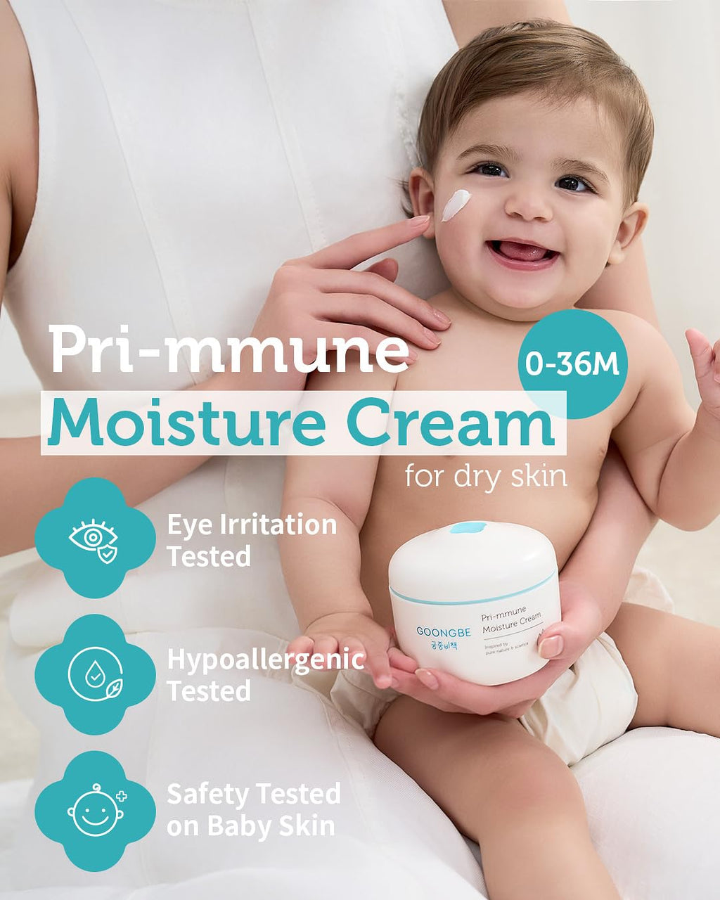 GOONGBE Pri-mmune Baby Moisturizing Cream – 72-Hour Hydration for Dry Sensitive Skin – Korean Face & Body Cream with Multi-Ceramide, Shea Butter & Royal Oji Complex – Non-Greasy, No Petrolatum, 6.1oz