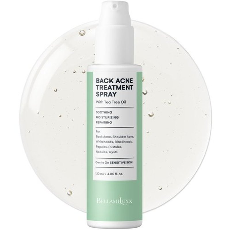 BellamiLuxx Back and Body Acne Treatment Spray: 2% Salicylic Acid & Tea Tree Oil Bacne Spray for Clear, Soothe & Moisturize - Effective for Men, Women, Teens with Back, Shoulder, Arm, and Chest Acne
