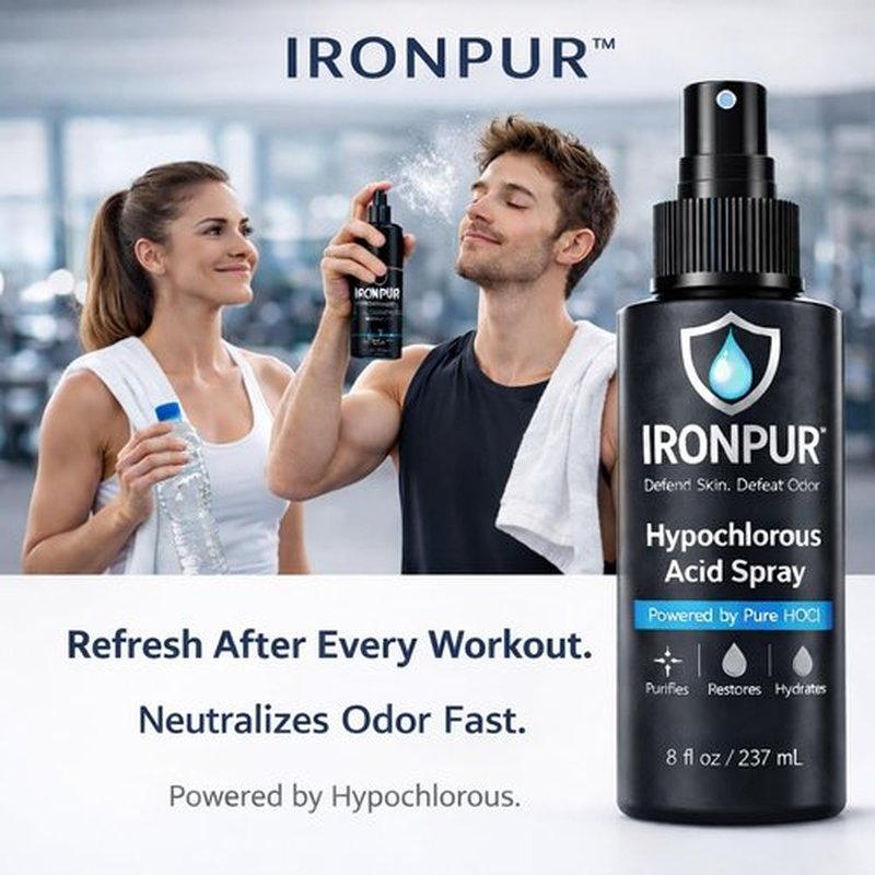 IRONPUR Hypochlorous Acid Spray (Pure HOCl) Facial Mist for Face & Body – Daily HOCl Spray for Sensitive Skin – Helps Calm Redness & Neutralize Odor – Alcohol & Fragrance Free – 8 oz