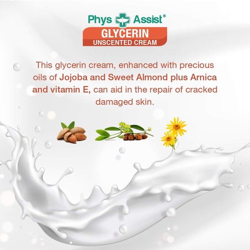 PhysAssist Oncology Glycerin Unscented Moisturizer Cream for Dry Stressed Skin. Designed for those with Fragrance Intolerances after Radiation and Chemo Treatments. 4 Oz jar.