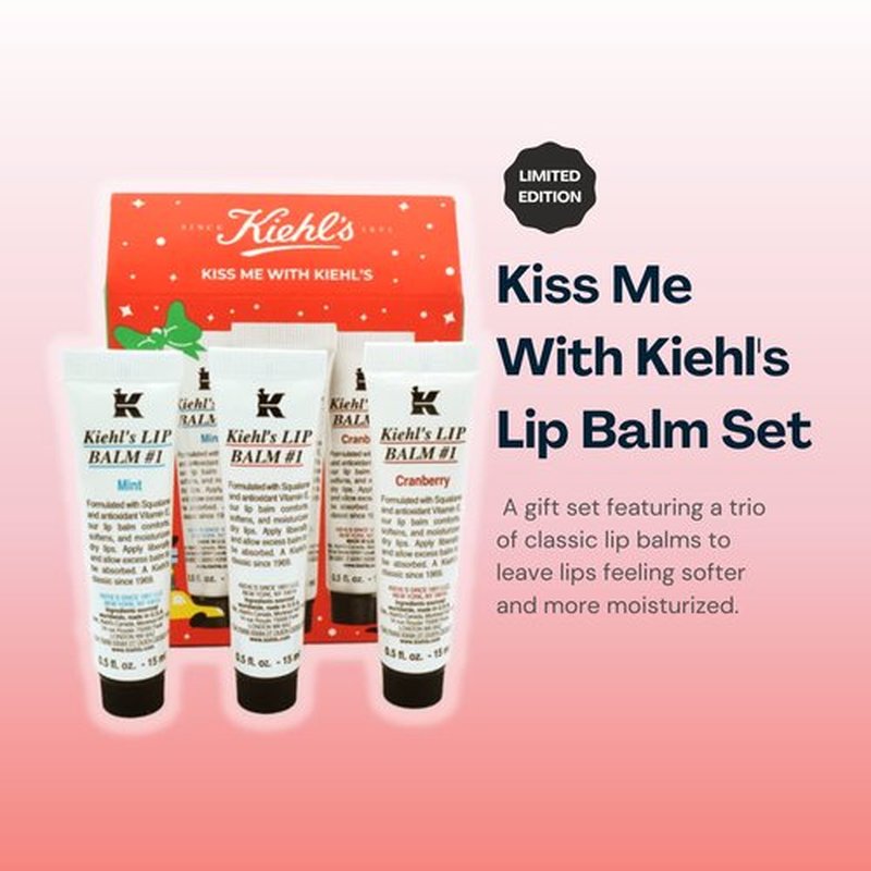Kiehl's Lip Balm Treatment Set - 3 Nourishing Flavors: Mint, Cranberry, Original