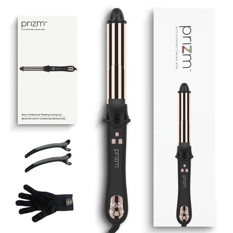 Prizm 1.25inch/32mm Automatic Curling Iron for Big Curler, Rotating Curling Wand Up to 450°F, LCD Display, Auto-Shut Off & Dual Voltage, Negative Ion