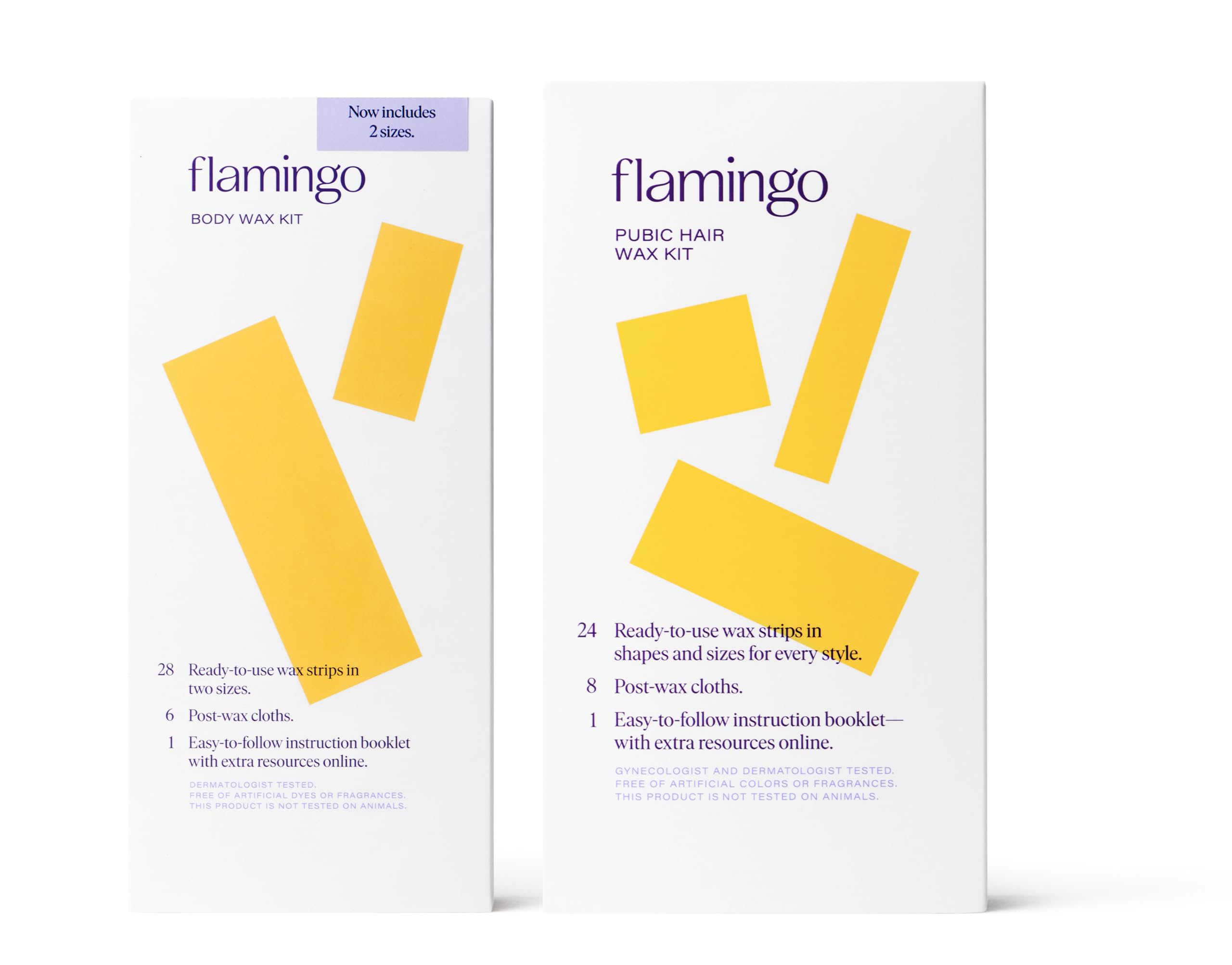 Flamingo Wax Kit- Body, Face & Pubic Wax Kits- Contains 20 Face & Pubic Wax Strips, 28 Body Wax Strips, 14 Post-Wax Cloths, 1 Calm Serum