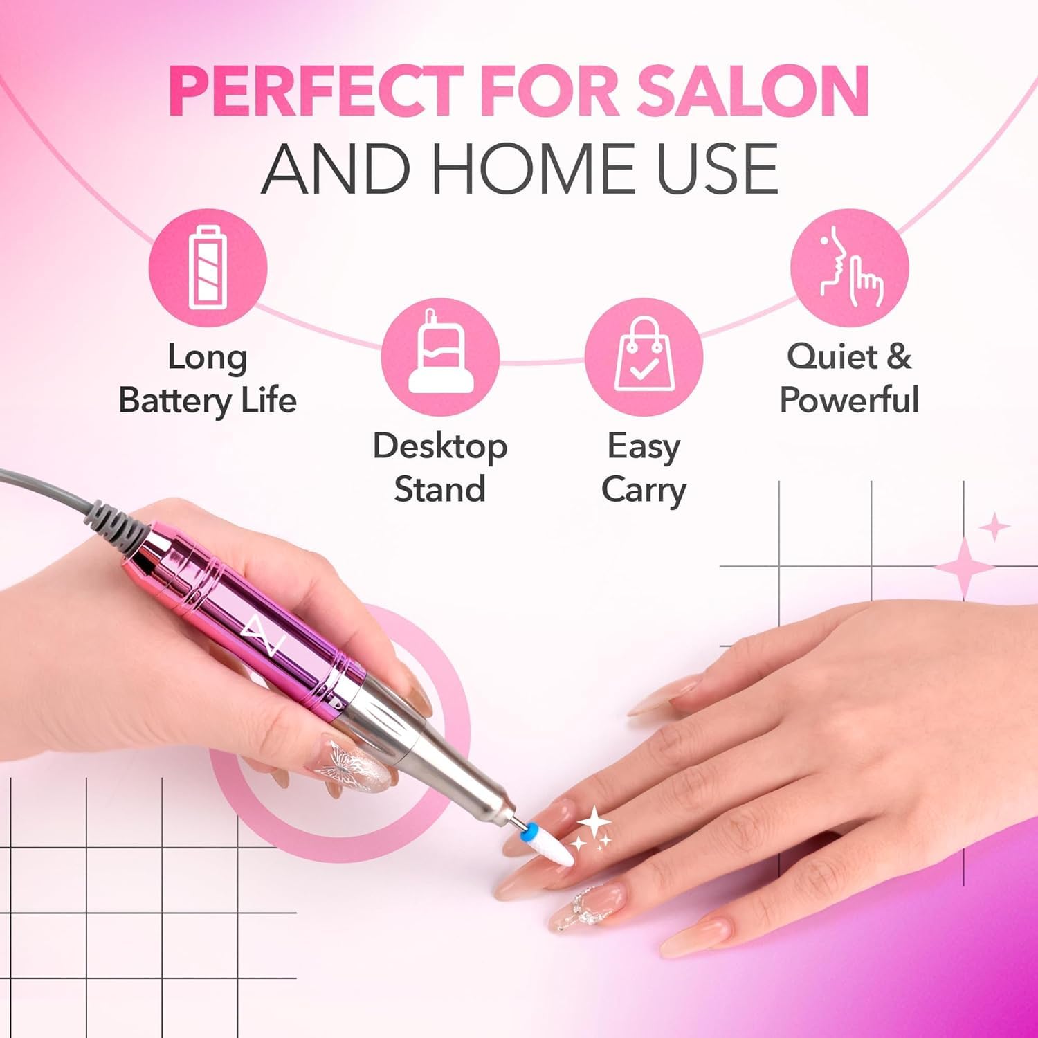 M Mase- Professional Nail Drill Machine - Coreless 2-in-1 Nail File - Electric, Cordless, 35000 RPM, HD Display - Electric Nail Drill for Professional & Home Use (Black)
