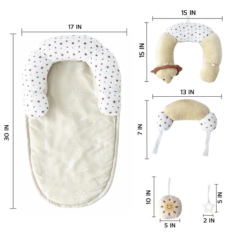Aila+Aiden 2-in-1 Tummy Time Mat & Seated Support - Sensory Toys & Detachable Cushion for Newborns (Sand)