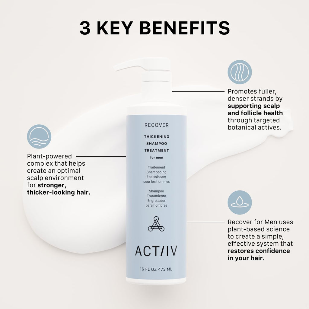 ACTIIV Recover Thickening Shampoo Treatment For Men | Fuller Hair, 16 Fl Oz