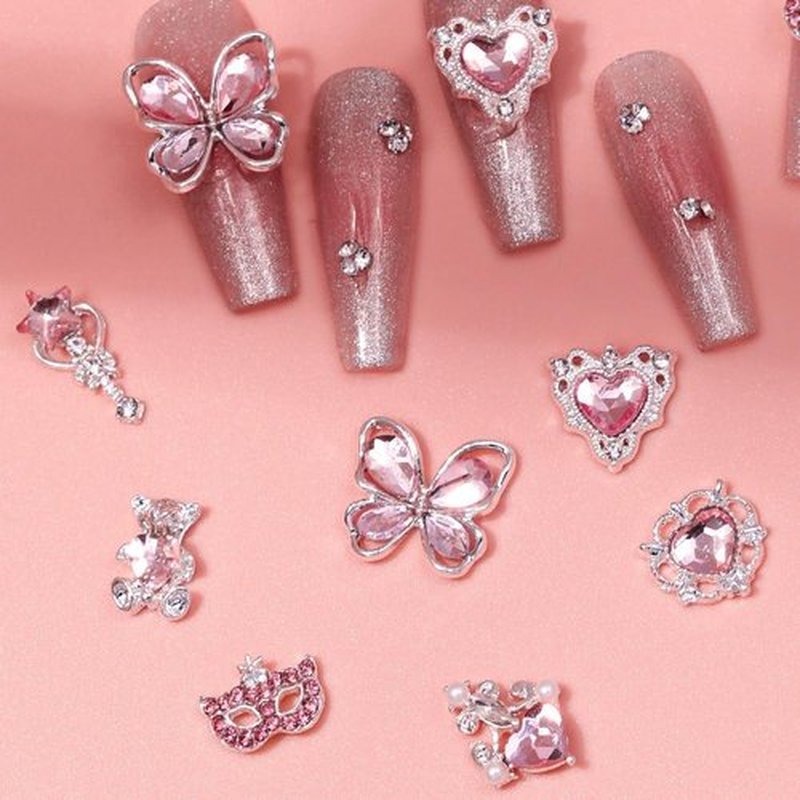 COOSLIM 60 Pcs Heart Nail Charms, Rhinestone Pink Butterflies Nail Art Gems, Star Heart Butterfly Charms Decorations Sailor Moon Acrylic Nail Accessories for Women DIY Crafts 1