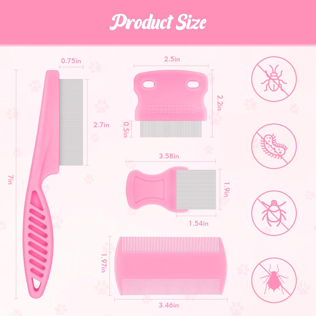 6-Pack Flea Comb for Dogs and Cats, Fine & Wide Tooth Stainless Steel Lice Comb, Tick Removal Tool, Tear Stain Remover, Dematting Brush - Professional Pet Grooming Kit for All Types of Pets