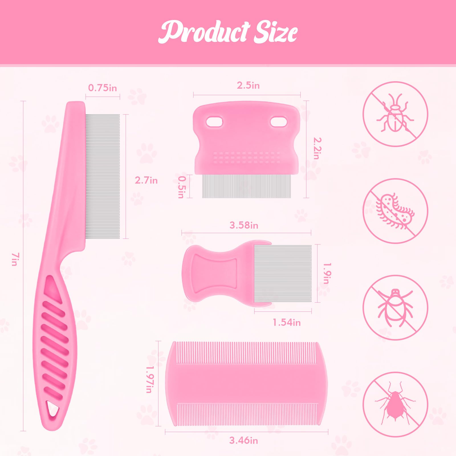 6-Pack Flea Comb for Dogs and Cats, Fine & Wide Tooth Stainless Steel Lice Comb, Tick Removal Tool, Tear Stain Remover, Dematting Brush - Professional Pet Grooming Kit for All Types of Pets