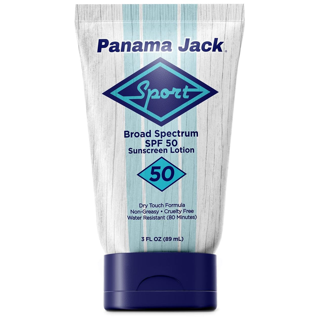 Panama Jack Sport Sunscreen Lotion - SPF 50, Broad Spectrum UVA/UVB Protection, Non-Greasy, PABA, Paraben, Gluten & Cruelty Free, 3 FL OZ (Pack of 1)